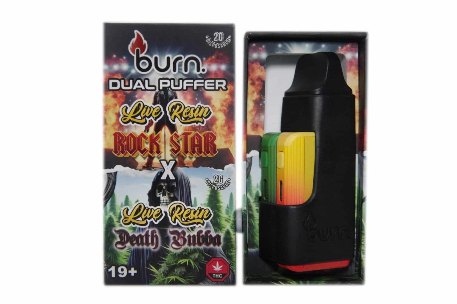 Burn Extracts – Dual 2 Gram Puffer – Live Resin Rockstar x Live Resin Death Bubba (2 Grams + 2 Gram)