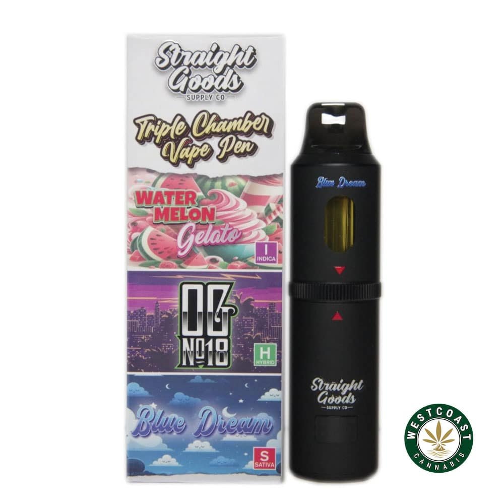 Straight Goods – Triple Chamber Vape – Watermelon Gelato + OG No18 + Blue Dream (3 Grams + 3 Grams + 3 Gram)