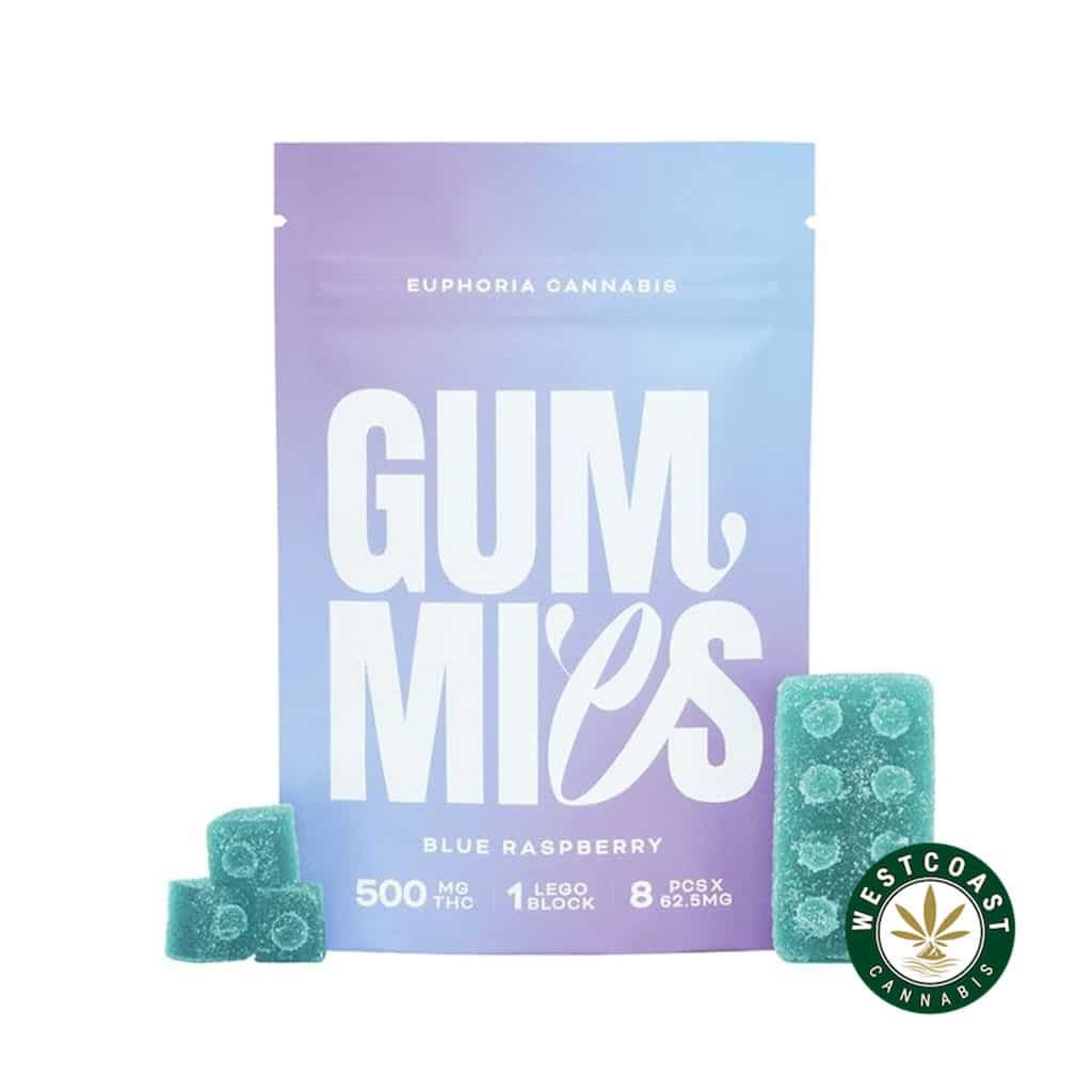 Euphoria Cannabis – Blue Raspberry Gummies 500mg THC