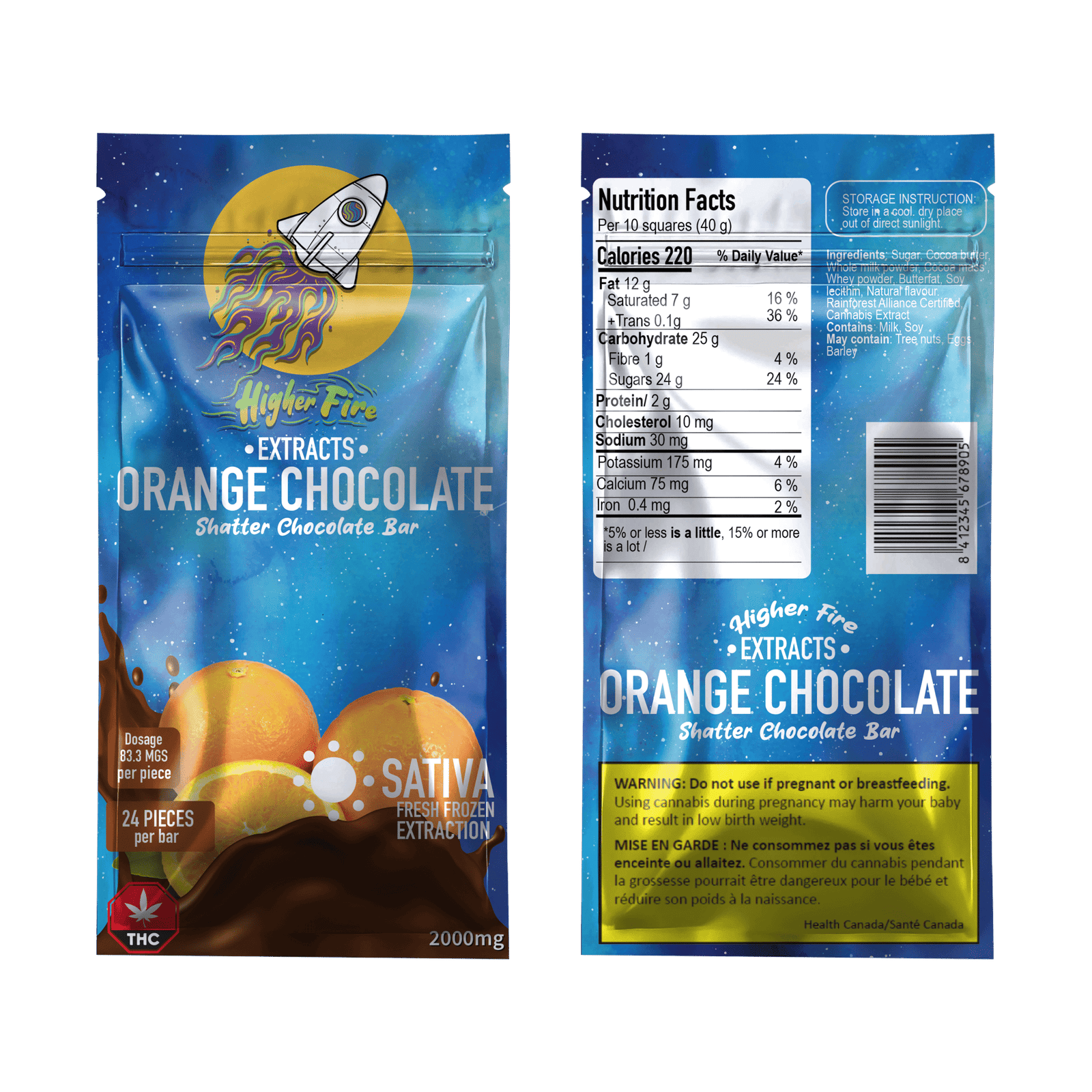Higher Fire Extracts – Shatter Chocolate Bar – Orange 2000mg THC (Sativa)