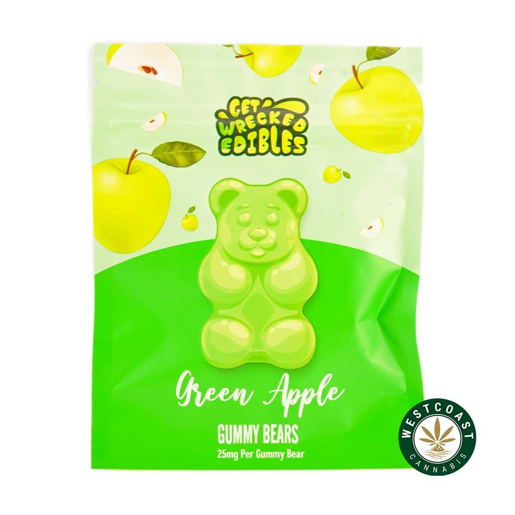 Get Wrecked Edibles – Green Apple Gummy Bears 300mg THC