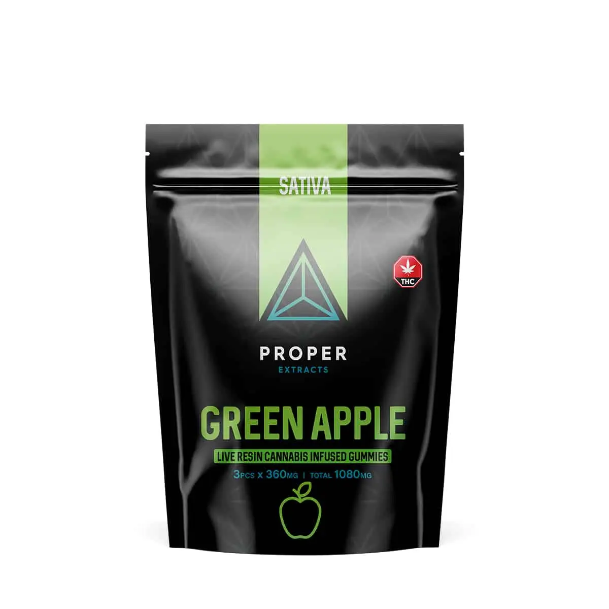 Proper Extracts Edibles – Triangles 1080mg Live Resin Gummies – Green Apple