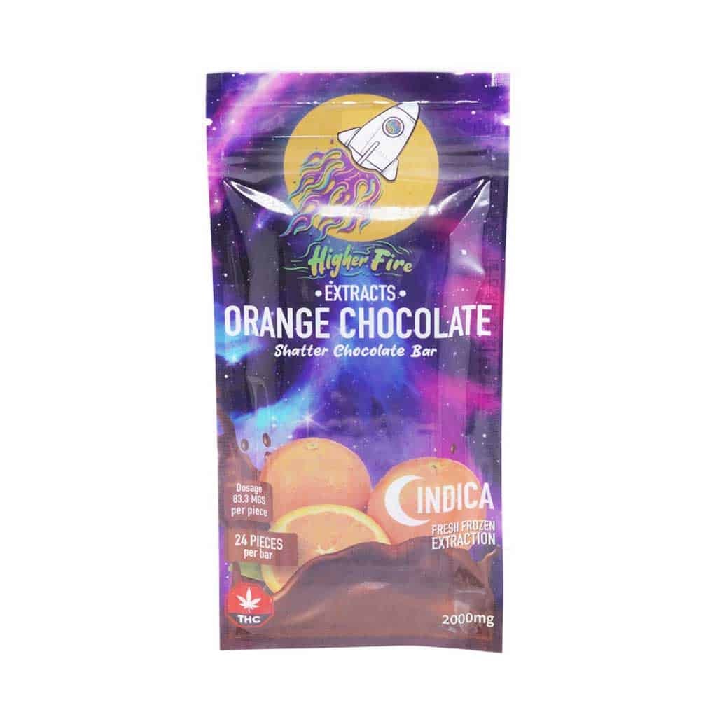 Higher Fire Extracts – Shatter Chocolate Bar – Orange 2000mg THC (Indica)