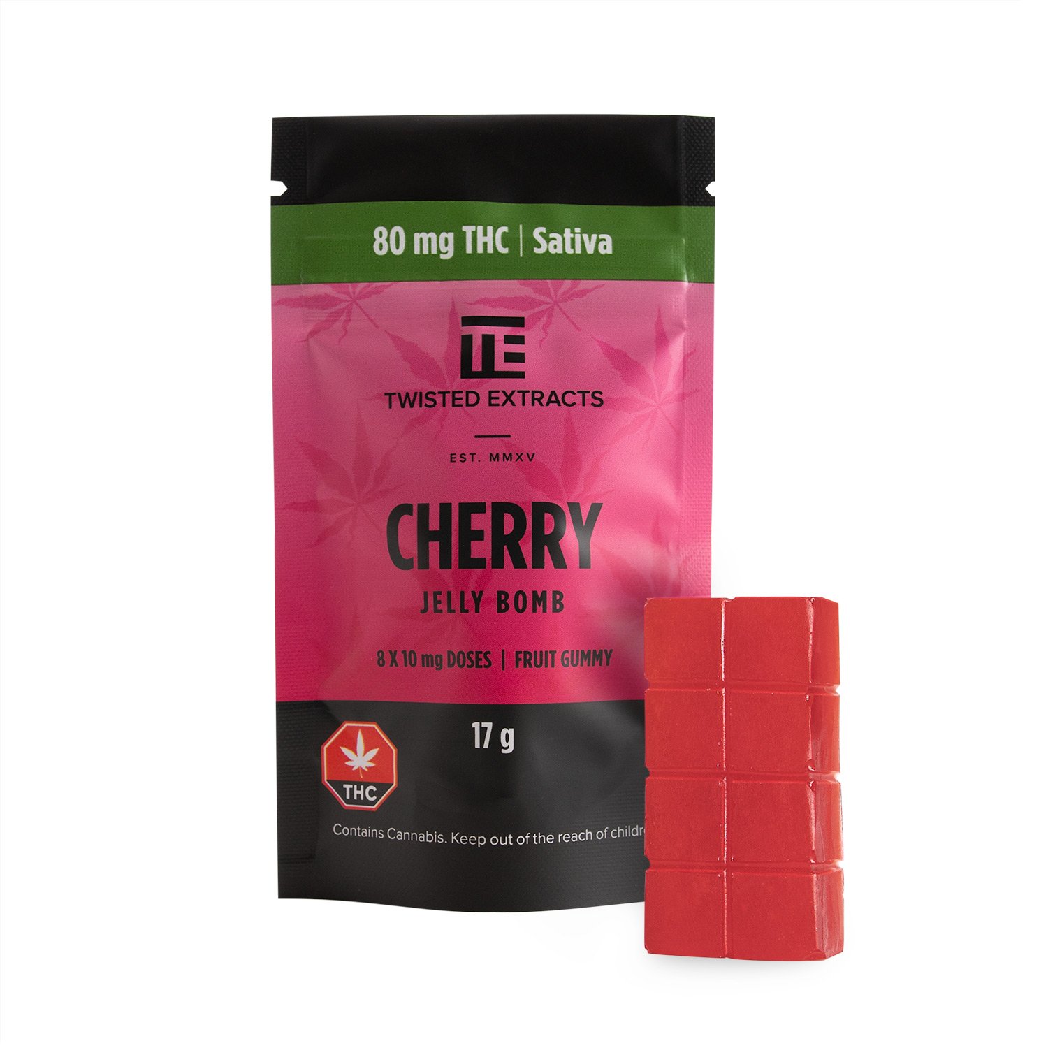 Twisted Extracts Cherry Jelly Bombs 80mg THC Sativa