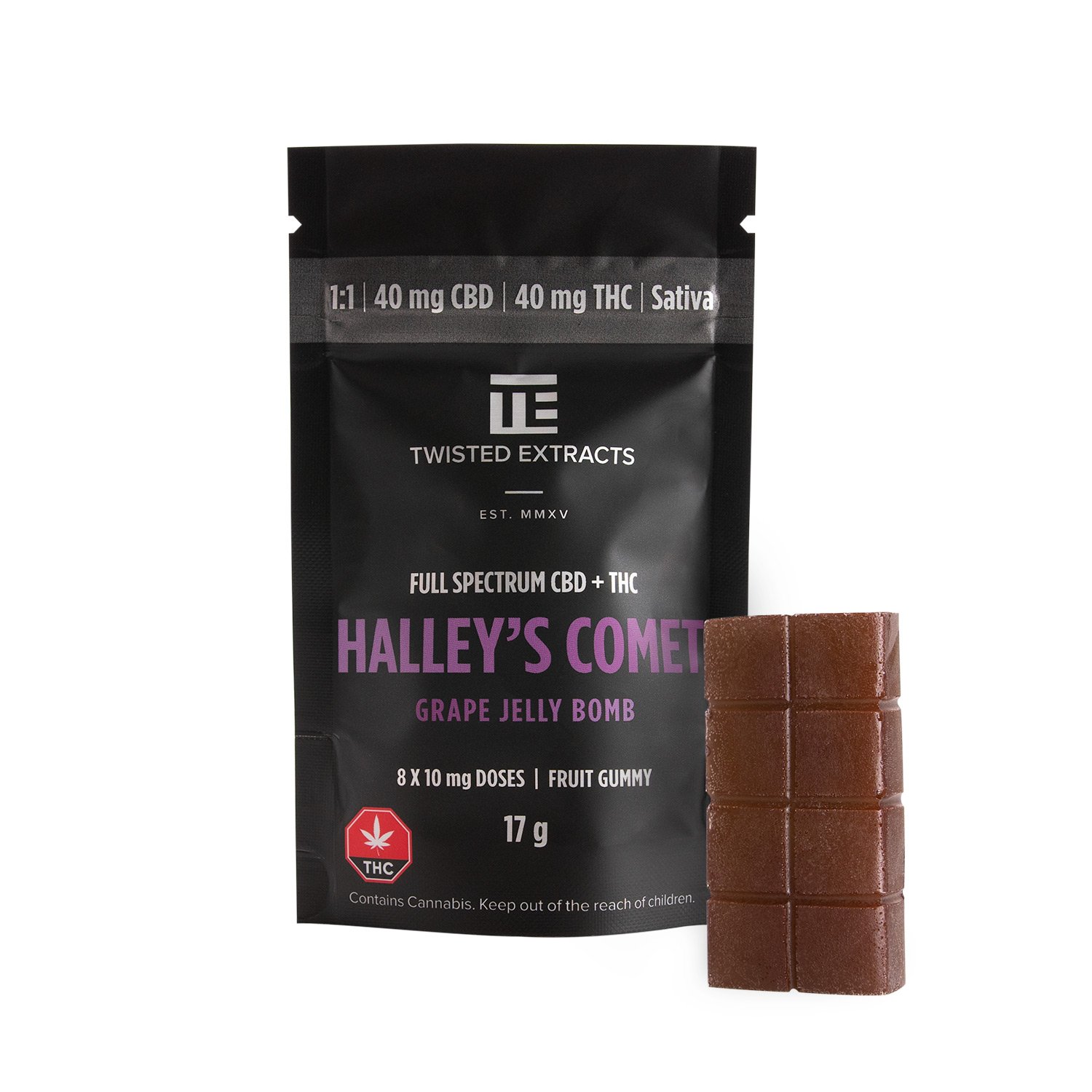 Twisted Extracts Halleys Comet Grape 40mg THC 40mg CBD Sativa