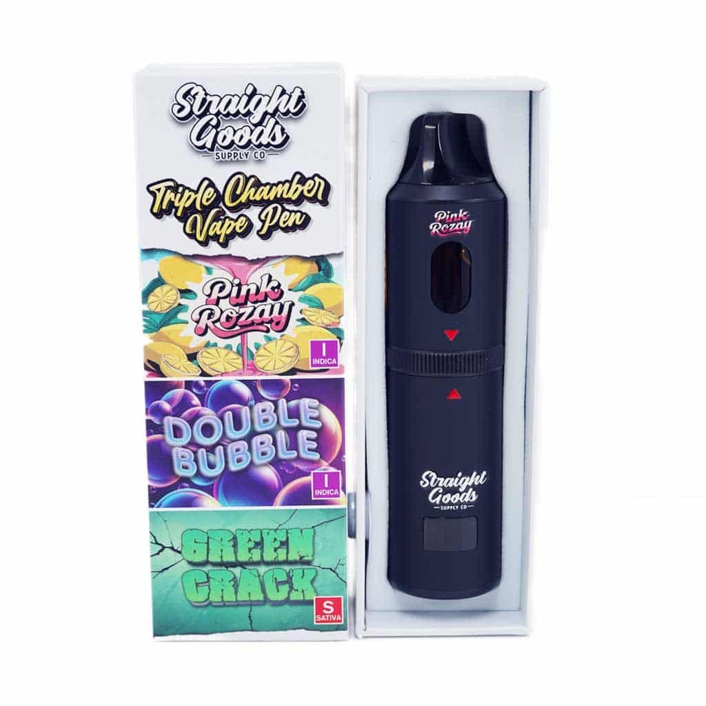Straight Goods – Triple Chamber Vape – Pink Rozay + Double Bubble + Green Crack (3 Grams + 3 Grams + 3 Gram)