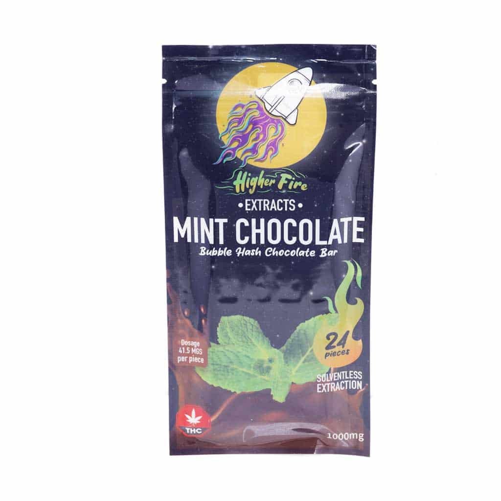 Higher Fire Extracts – Bubble Hash Chocolate Bar – Mint 1000mg THC