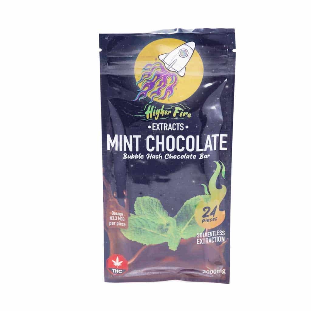 Higher Fire Extracts – Bubble Hash Chocolate Bar – Mint 2000mg THC