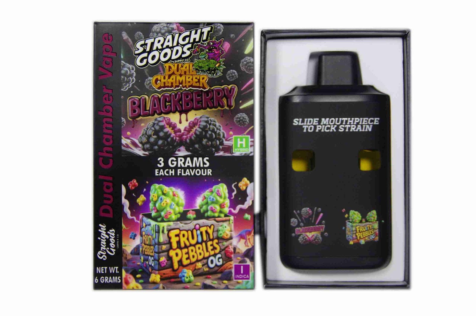 Straight Goods – Dual Chamber Vape – Blackberry + Fruity Pebbles OG (3 Grams + 3 Grams)