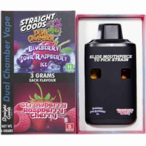 Straight Goods – Dual Chamber Vape –  Blueberry Sour Raspberry Ice + Strawberry Raspberry Cherry (3 Grams + 3 Grams)