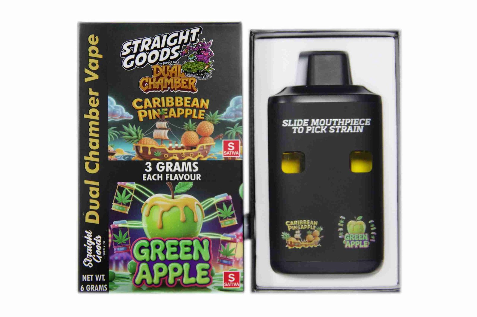 Straight Goods – Dual Chamber Vape – Caribbean Pineapple + Green Apple (3 Grams + 3 Grams)