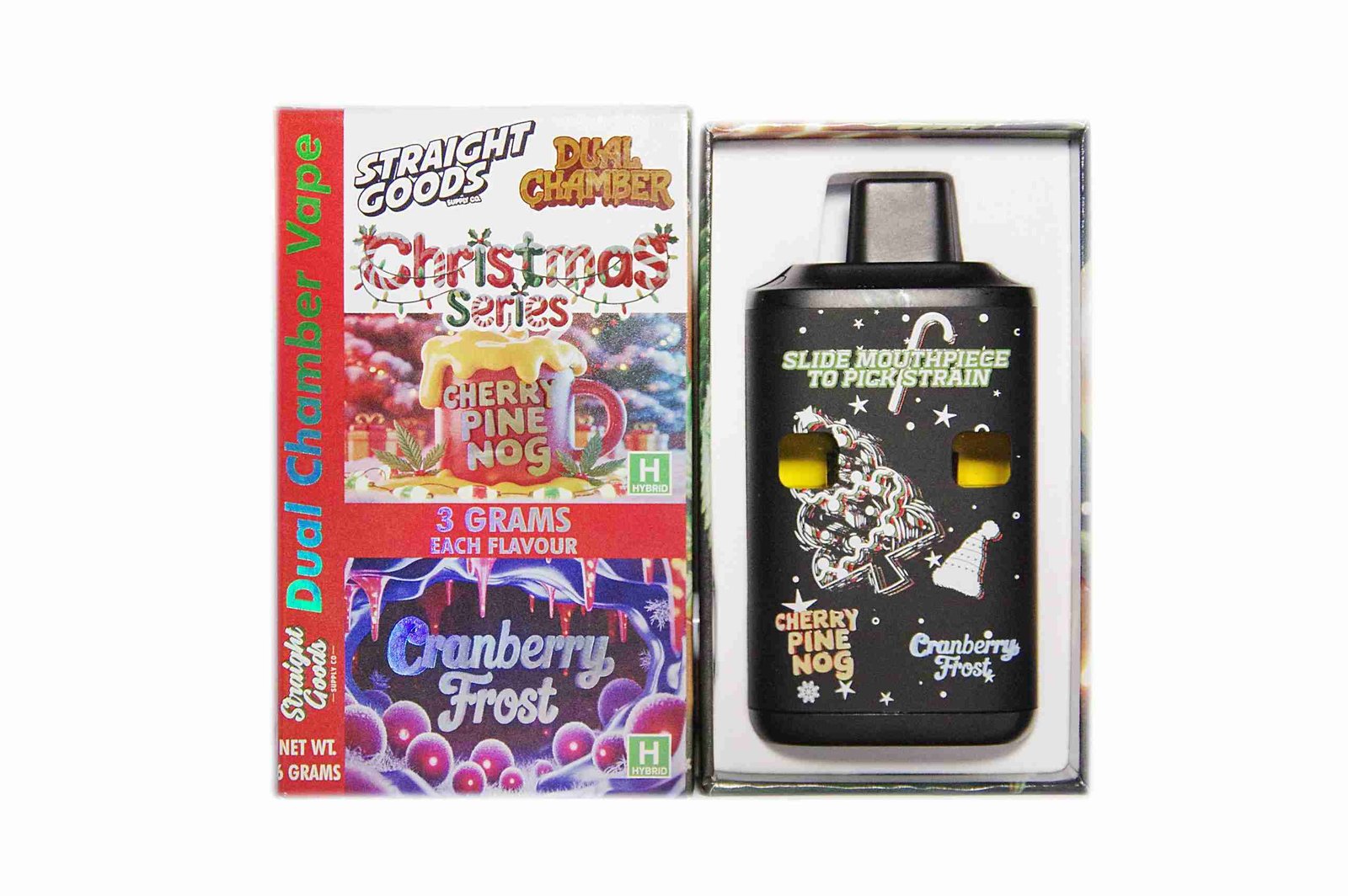 Straight Goods – Dual Chamber Vape – Christmas Series – Cherry Pine Nog + Cranberry Frost (3 Grams + 3 Grams)