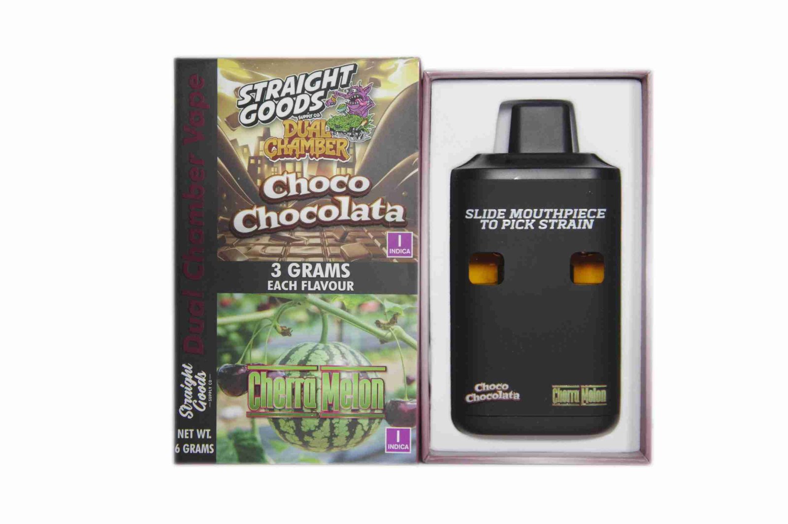 Straight Goods – Dual Chamber Vape – Choco Chocolata + Cherra Melon (3 Grams + 3 Grams)
