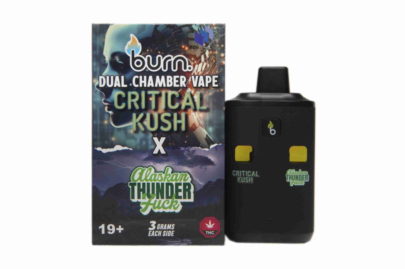 Burn Extracts – Dual Chamber Disposable Vape – Critical Kush + Alaskan Thunder Fuck (3+3 Gram)