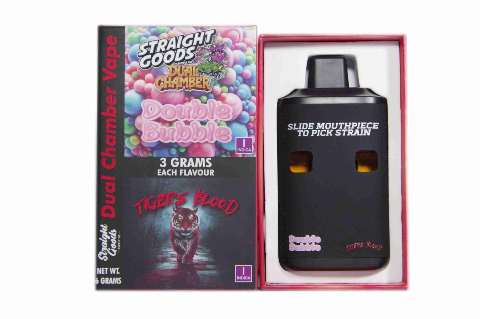 Straight Goods – Dual Chamber Vape – Double Bubble + Tigers Blood (3 Grams + 3 Grams)