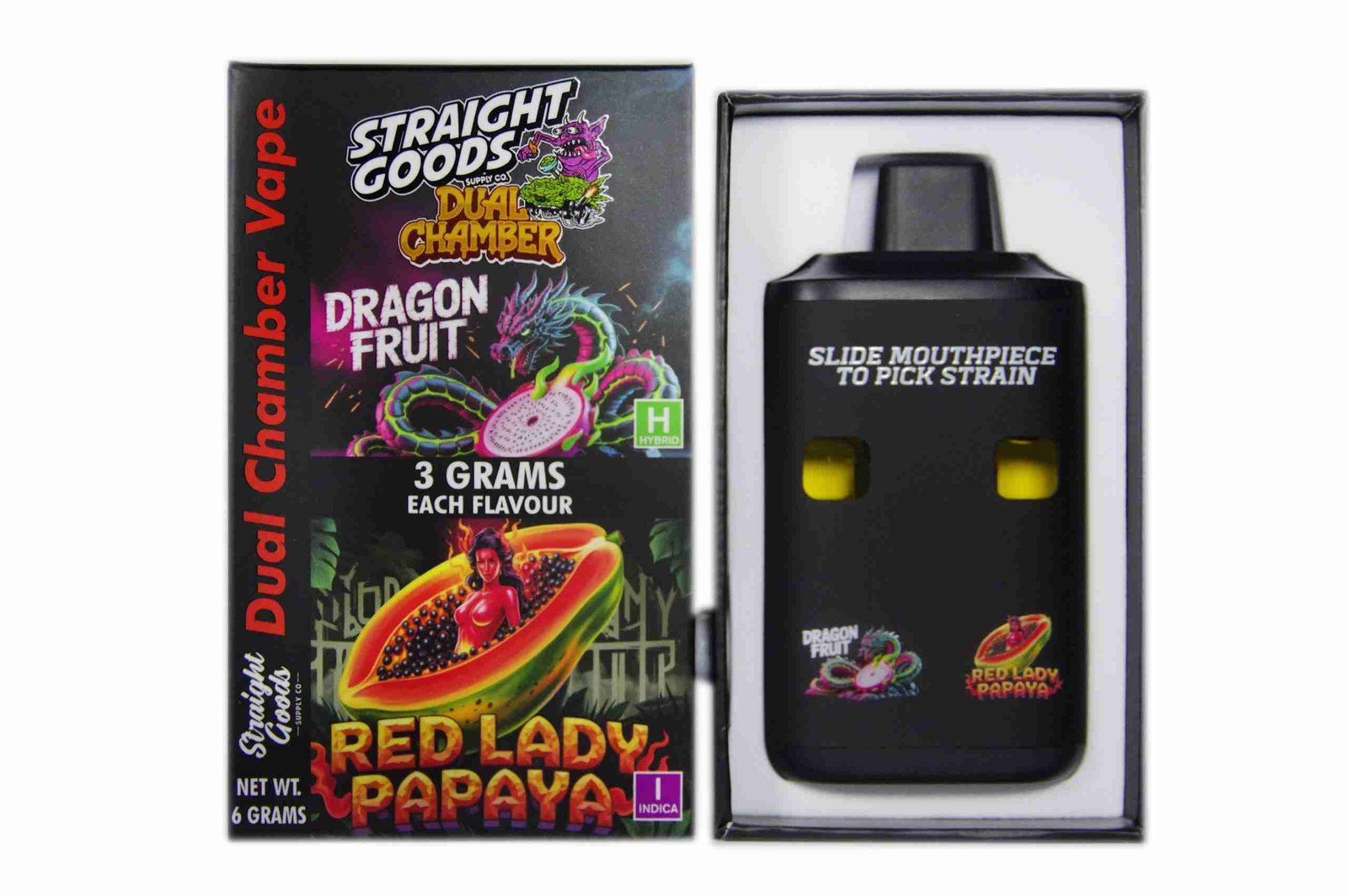 Straight Goods – Dual Chamber Vape – Dragon Fruit + Red Lady Papaya (3 Grams + 3 Grams)