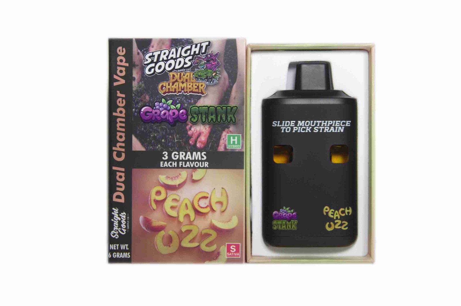 Straight Goods – Dual Chamber Vape – Grape Stank + Peach Ozz (3 Grams + 3 Grams)
