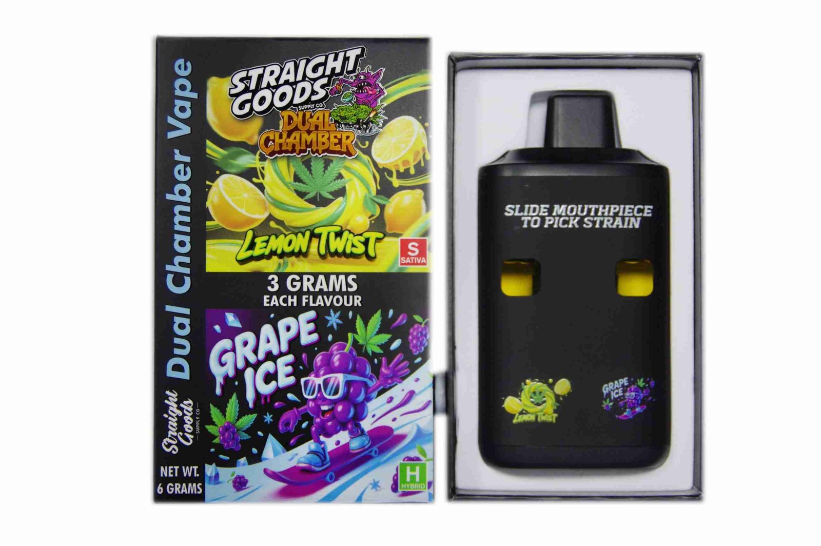 Straight Goods – Dual Chamber Vape – Lemon Twist + Grape Ice (3 Grams + 3 Grams)