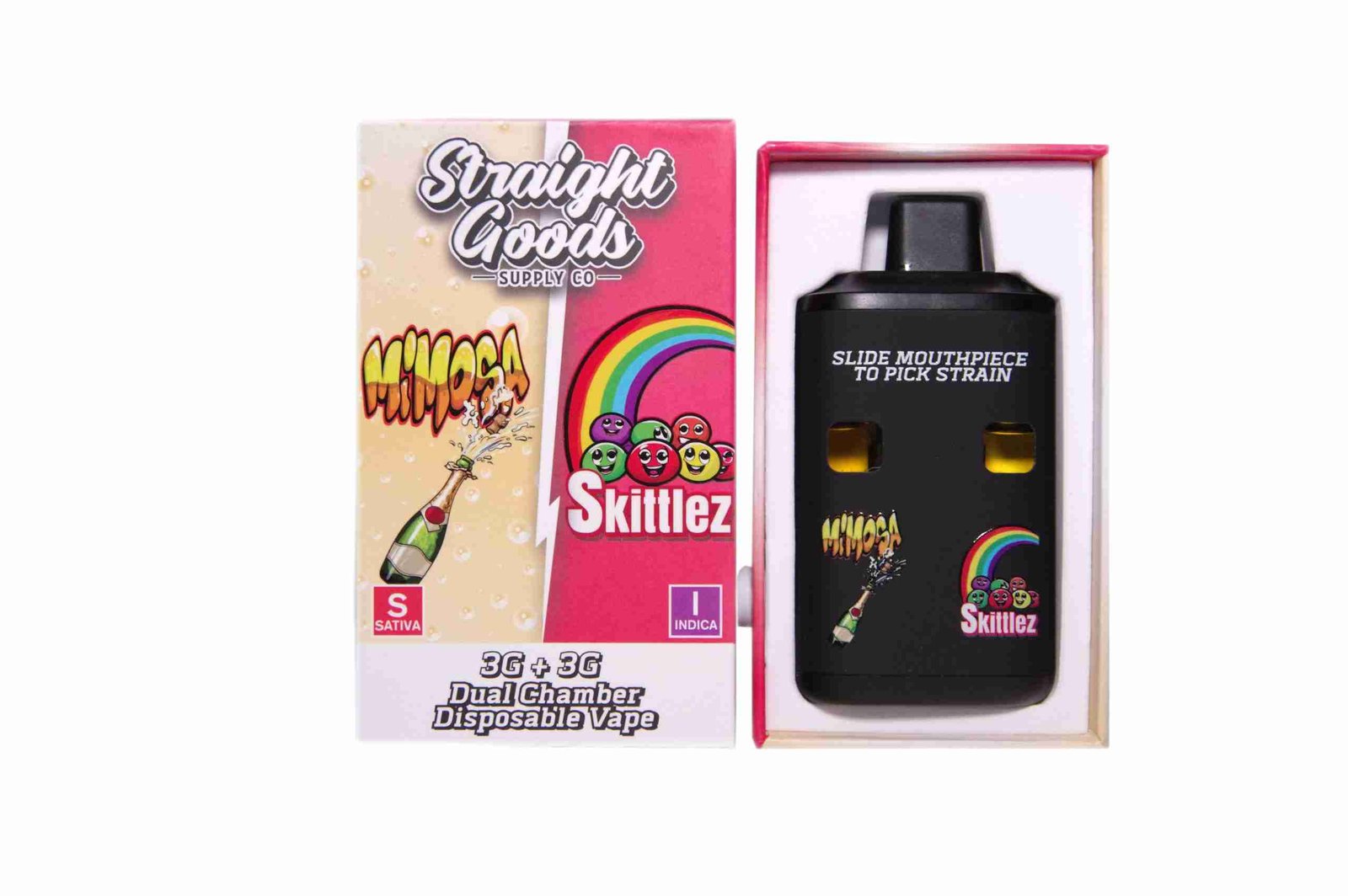 Straight Goods – Dual Chamber Vape – Mimosa + Skittlez (3 Grams + 3 Grams)