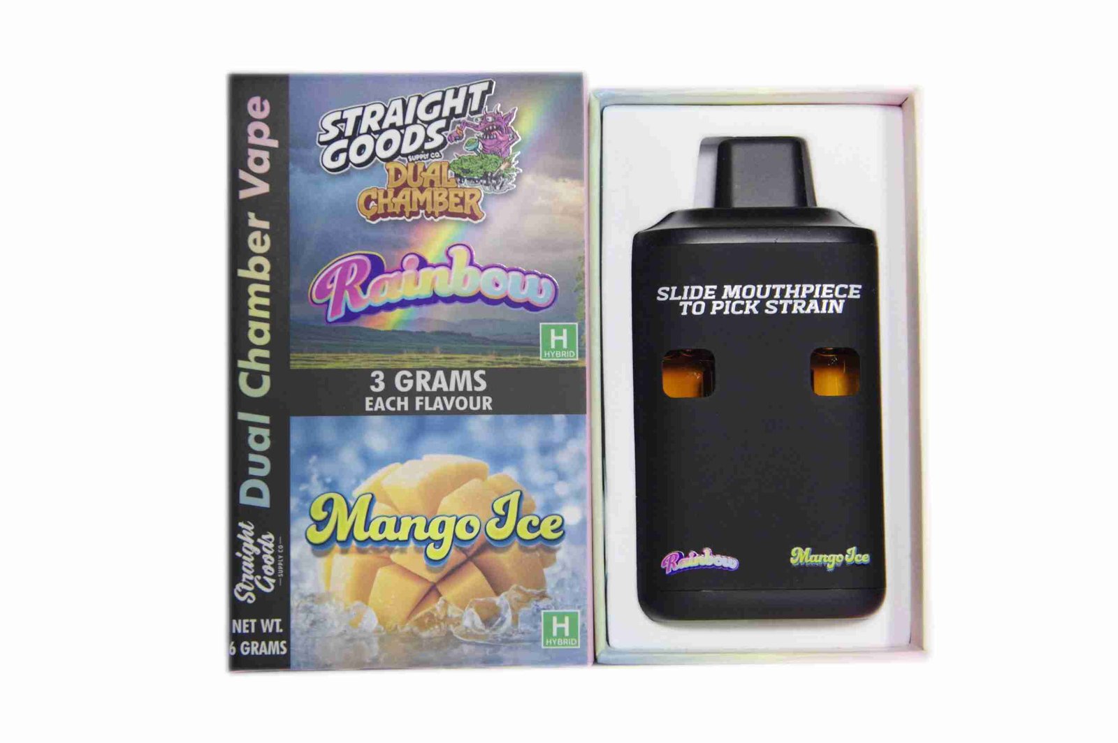 Straight Goods – Dual Chamber Vape – Rainbow + Mango Ice (3 Grams + 3 Grams)