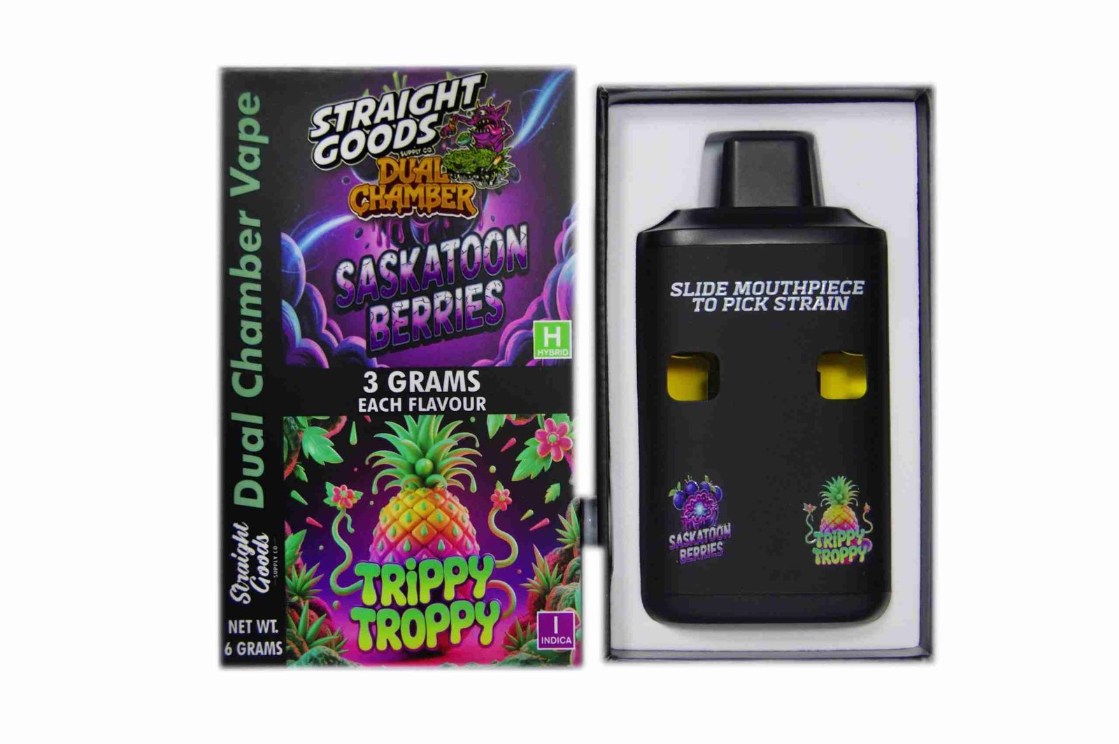 Straight Goods – Dual Chamber Vape – Saskatoon Berries + Tripy Tropy (3 Grams + 3 Grams)