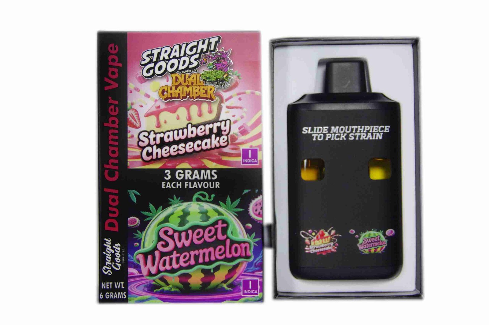 Straight Goods – Dual Chamber Vape – Strawberry Cheesecake + Sweet Watermelon (3 Grams + 3 Grams)