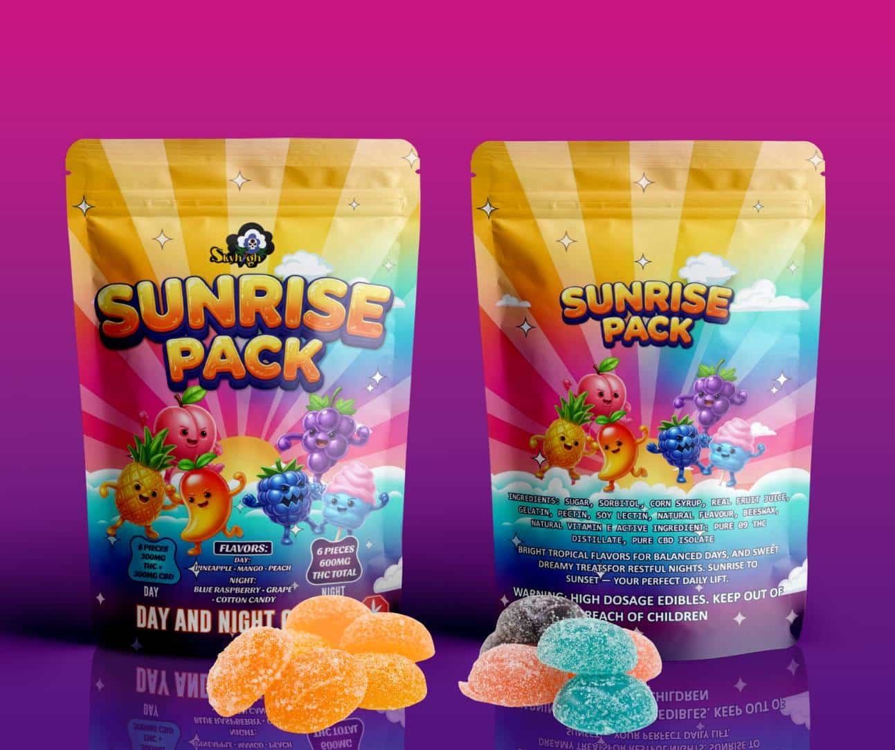 Sky High Edibles – Day and Night Gummies – Sunrise Pack (900mg THC : 300mg CBD)