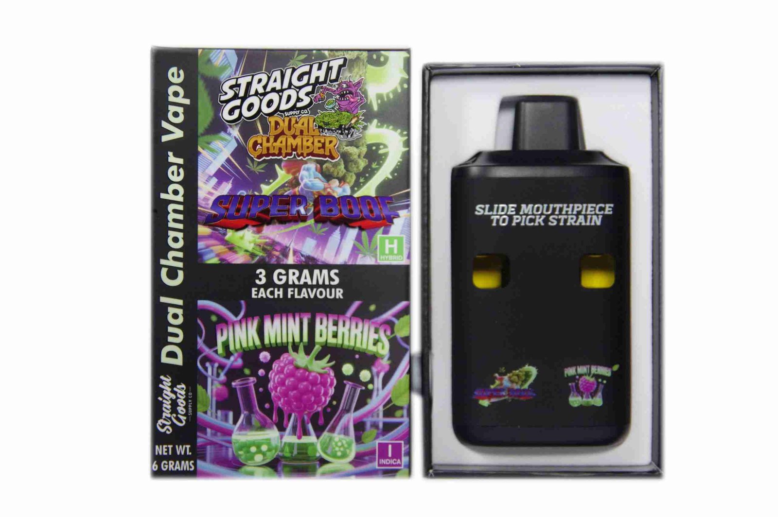 Straight Goods – Dual Chamber Vape – Super Boof + Pink Mint Berries (3 Grams + 3 Grams)